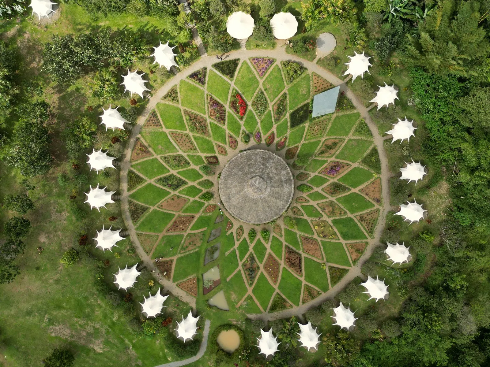 Aerial view of Kinkàra mandala layout within RISE Costa Rica